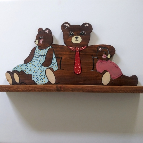 𝅺WOOD Handmade wall hanging shelf baby bears - Picture 1 of 2